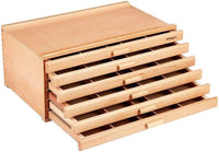 KINGART 723N Wood 6-Drawer Artist SUPPLY STORAGE BOX, 15-3/4” W x 10” D x 6-1/2” H, Natural Finish, Storage for Art Materials including Paint Tubes, Pastels, Pencils, Markers, Brushes and more