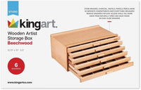 KINGART 723N Wood 6-Drawer Artist SUPPLY STORAGE BOX, 15-3/4” W x 10” D x 6-1/2” H, Natural Finish, Storage for Art Materials including Paint Tubes, Pastels, Pencils, Markers, Brushes and more