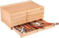 KINGART 723N Wood 6-Drawer Artist SUPPLY STORAGE BOX, 15-3/4” W x 10” D x 6-1/2” H, Natural Finish, Storage for Art Materials including Paint Tubes, Pastels, Pencils, Markers, Brushes and more