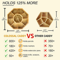 Bamboo Rotating Round Art Supply Organizer, Pencil Holder Desk Organizer with 7 Compartments