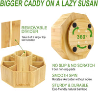 Bamboo Rotating Round Art Supply Organizer, Pencil Holder Desk Organizer with 7 Compartments