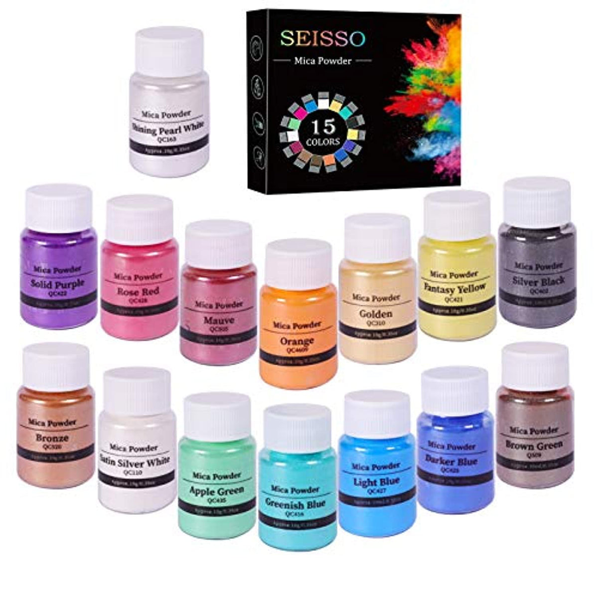  SEISSO Polvo de mica de 32 colores, pigmentos de mica en  frascos, resina epoxi para bomba de baño, brillo de labios, suministros de  fabricación de jabón, pigmentos en polvo para slime