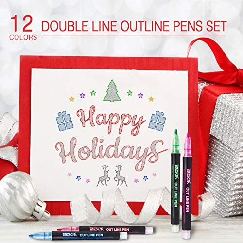 Pecosso Marcadores metálicos de doble línea, rotuladores metálicos de  esquema, 12 colores para escribir y dibujar líneas en papel, tarjetas de  regalo