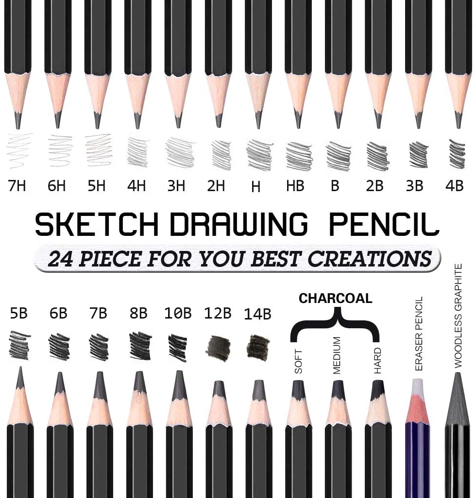 Juego de lápices de dibujo profesional de 14 piezas