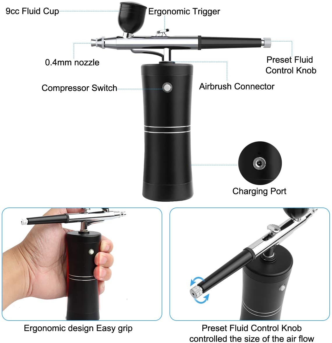 Portable Cordless Air Compressor Kit Air-Brush Paint Spray Gun Nail Tattoo  Art