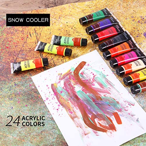 Makersource Basic - Juego de pintura acrílica de 24 colores con 3 pinceles,  24 colores (2.0 fl oz, 2 onzas), pinturas para manualidades, regalos para
