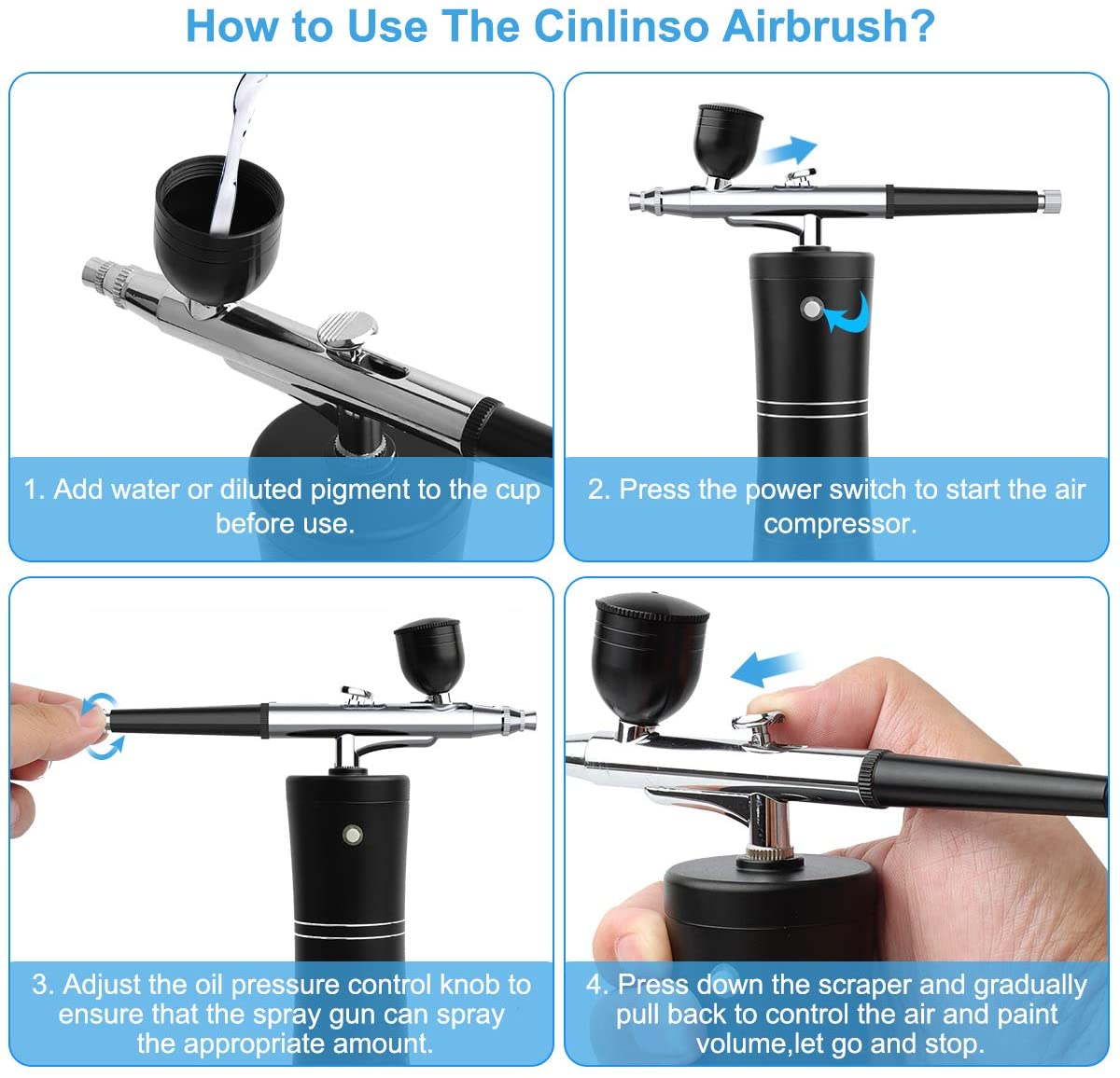 Cinlinso Airbrush Kit, Rechargeable Cordless Airbrush Compressor, Port