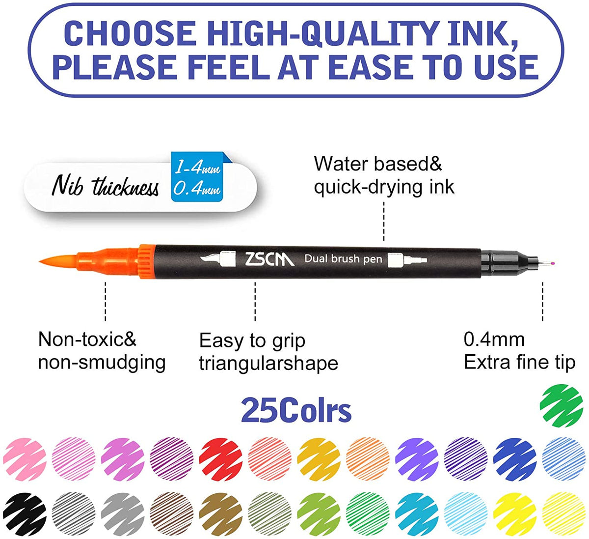 ZSCM QUALITY DECIDES THE FUTURE ZSCM 32 Colors Dual Tip Brush Pens