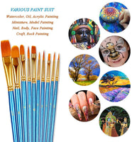 BOSOBO Juego de 2 pinceles de pintura de punta redonda para pinturas, de nailon para artistas de pintura acrílica, acuarela, arte facial, detalles en miniatura y pintura roca, azul - Arteztik