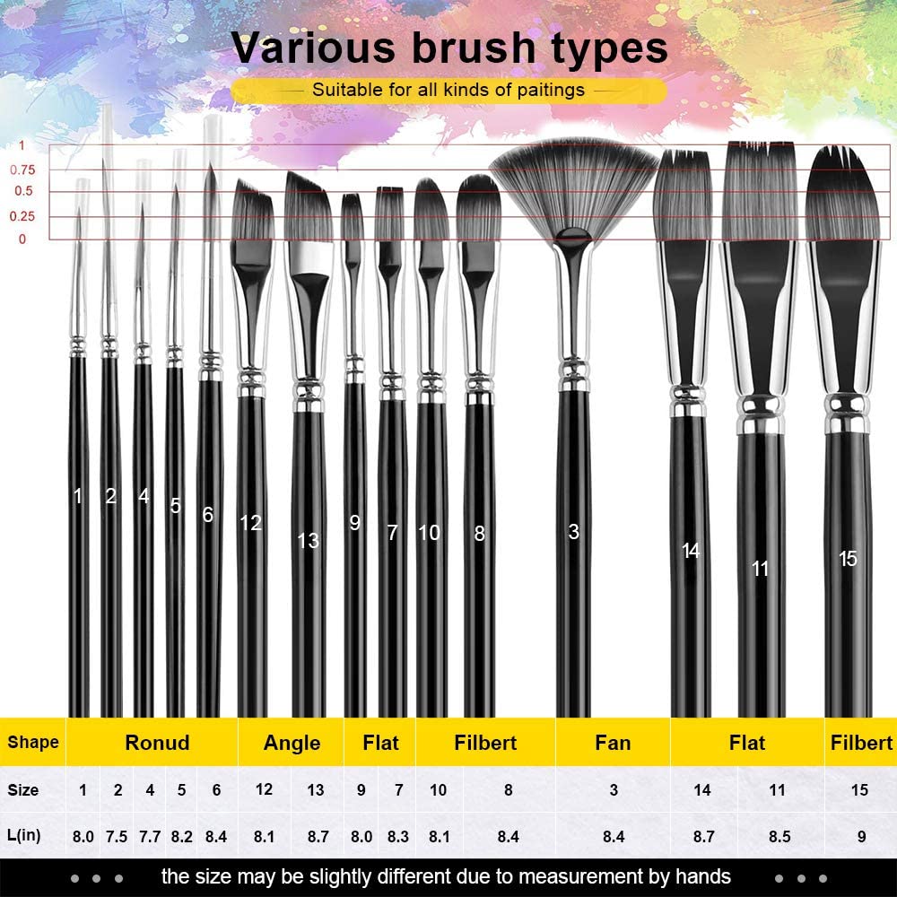 21Pcs Paint Brush Set, Paint Brushes for Acrylic Oil Watercolor Canvas
