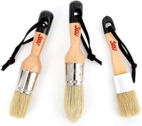 Juego de brochas de cera, pequeñas, redondas, puntiagudas y planas, 3 unidades, compatible con Annie Sloan Chalk Paint Brush, Heirloom Traditions Waverly, Milk Pixie, Dark & Soft Wax Stencil, gabinetes Art Wood Furniture - Arteztik