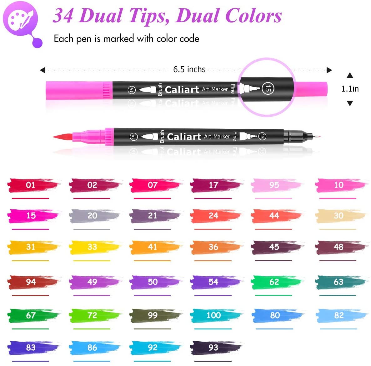 Rotulador para colorear, marcador de doble punta de pincel para colorear  para adultos, caligrafía de 34 colores, punta fina para planificador de