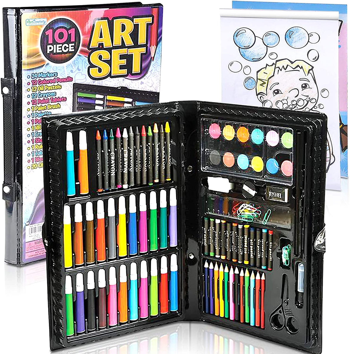  Moiky Juego de arte para niños, kit de suministros de arte de  lujo de 150 piezas, con rotuladores, lápices de colores, lápices de colores,  estuche portátil de pintura de acuarela, juego