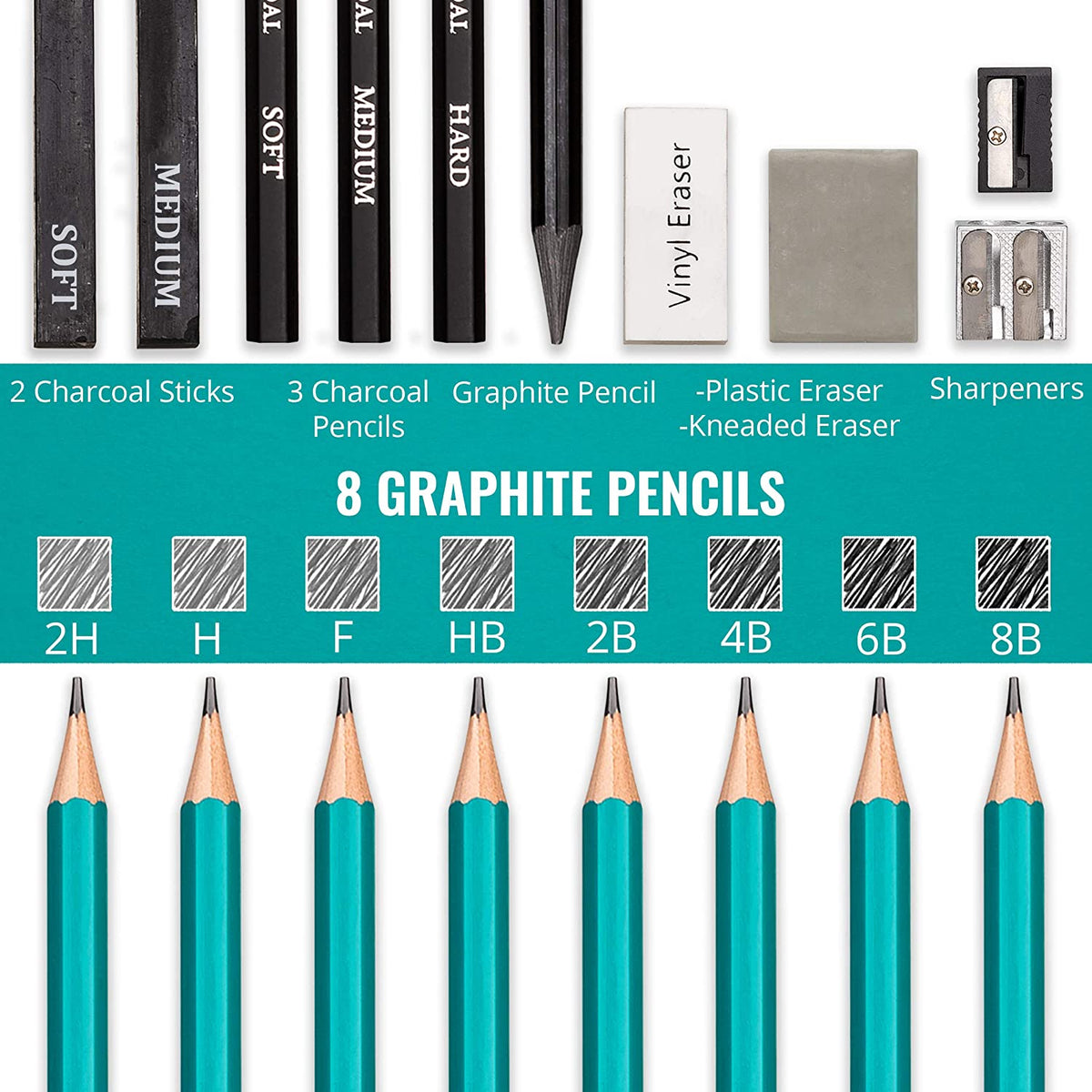 Basics Kit de lápices de dibujo y dibujo, juego de 17 piezas,  carbón, negro, blanco