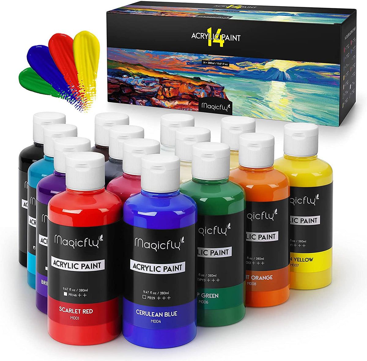 Magicfly Pintura para aerógrafo, juego de pintura acrílica de  16 colores (1.0 fl oz/1 oz), lista para pulverizar, colores opacos y neón,  a base de agua, kit de pintura de aerógrafo