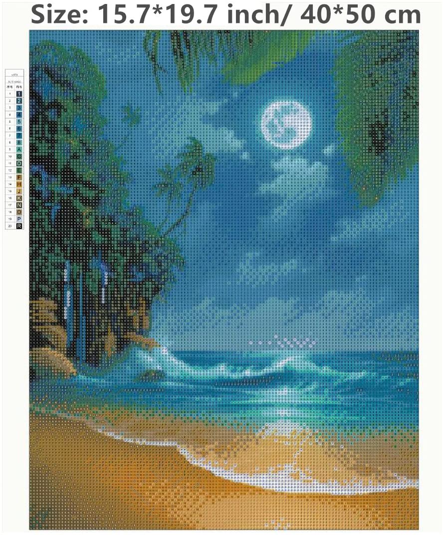 Kit Pittura Diamante 5D Spiaggia E Luna - 30x40cm, Con Perline Rotonde, Decorazione Murale