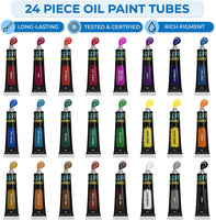 Keff Creations Juego de pintura al óleo | Set de pintura incluye muchos suministros de arte – caballete de mesa, lienzo estirado, pinceles de pintura, paleta de pintura, gran kit de aceite para principiantes o profesionales