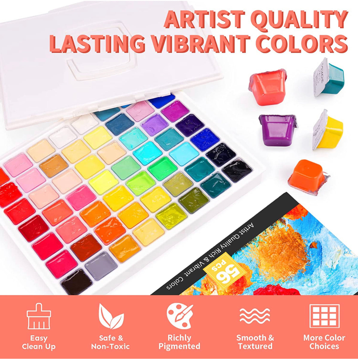 Juegos de pintura Gouache, 18 colores de 1.0 fl oz, pintura gouache para  lienzo y papel con caja de cartón portátil, diseño de taza de gelatina