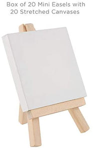 Creative Mark - Mini lienzo estirado blanco y caballete de madera natural para pinturas pequeñas, 3.0 x 3.0 in, 20 unidades, perfecto para pintar o exhibir manualidades de pequeña escala - Arteztik