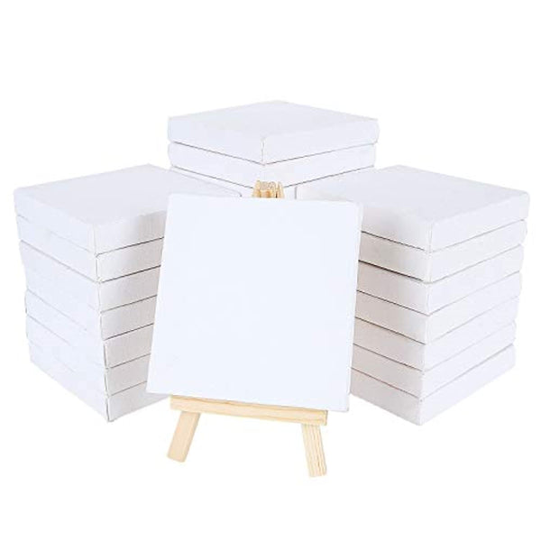 Mini paneles de lona de 3.9 x 3.9 in, paquete de 24 con soporte de madera de pino diminuto, soportes de algodón preestirados, pequeños lienzos en blanco para pinturas artesanías pequeños acrílicos al óleo proyectos - Arteztik