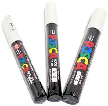 3 tipos de Uni Posca 【Blanco】Rotulador de pintura extrafino de 0.028 in,  punta fina de 0.9 a 0.051 in, punta media de 0.071-0.098 in y nuestra  tienda