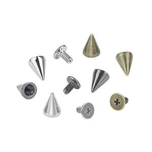 Favordrory Cono de 0.276 in x 0.394 in y tornillo de metal para manualidades de piel, 240 piezas (plata, negro, bronce) - Arteztik