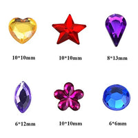 JPSOR paquete de 600 gemas planas de acrílico vidriante para decoración, 6 formas, de 6 a 13 mm, con pinzas y bolsa - Arteztik
