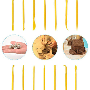 AFUNTA Herramientas de arcilla, 10 piezas de plástico de color para modelar arcilla y 14 piezas de juego de herramientas amarillas, adecuado para arcilla cerámica artesanía - Arteztik