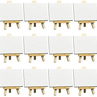 Set de caballetes de lona de 3 x 4 pulgadas de Fixsmith, paquete de 12 unidades, contiene 12 mini lienzos y 12 mini caballetes pequeños, lienzos en blanco estirados y caballetes de madera para pintar, manualidades, dibujo, decoración - Arteztik