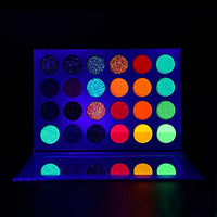 Eyeshadow Palette Glow in the Dark Pigment Neon Glow Paint Eyeshadow Set with UV Black Light Reflective Wall Paint – 24 Colors Kit – High Pigmentation, Makeup Kit UV Glow Blacklight Matte and Glitter (24 Color) - Arteztik
