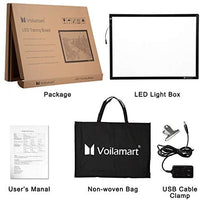 Voilamart - Cuadro de luz LED A2 para cuadro de luz con panel de iluminación, brillo regulable con clip de papel, 2 cables, para dibujo de manualidades, dibujo, plantilla de dibujo - Arteztik