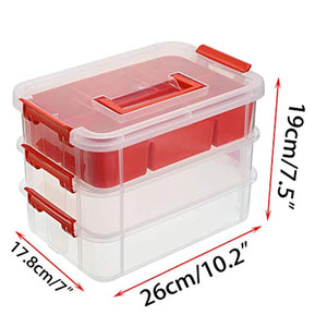 BTSKY - Caja de almacenaje de 3 capas, apilable y de transporte, de plástico, multiusos, portátil, con bandeja extraíble para organizar costura, manualidades, suministros de color rojo - Arteztik