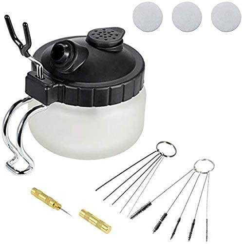 4 Set Airbrush Cleaning Tools Spray Gun Cleaning Pot with Air Filter Mat and Holder,Nozzle Cleaning Needle,5pcs Clean Brushes Set,5pcs Dredging Needles Kit - Arteztik