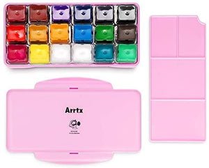 Arrtx AJG-001 Gouache - Juego de pinturas con diseño de taza de gelatina, 18 colores × 1.0 fl oz en una caja de plástico con una paleta, adecuado para estudiantes, aficionados, artistas (Primrose) - Arteztik