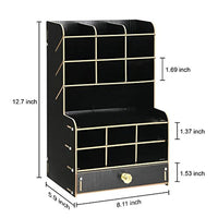 Marbrasse Wooden Pencil Pen Holder, Pen Organizer for Desk, 15 Compartments + Drawer, Desktop Stationary Organizer Caddy, Easy Assembly, Home Office Art Supply Organizer Storage (Black) - Arteztik

