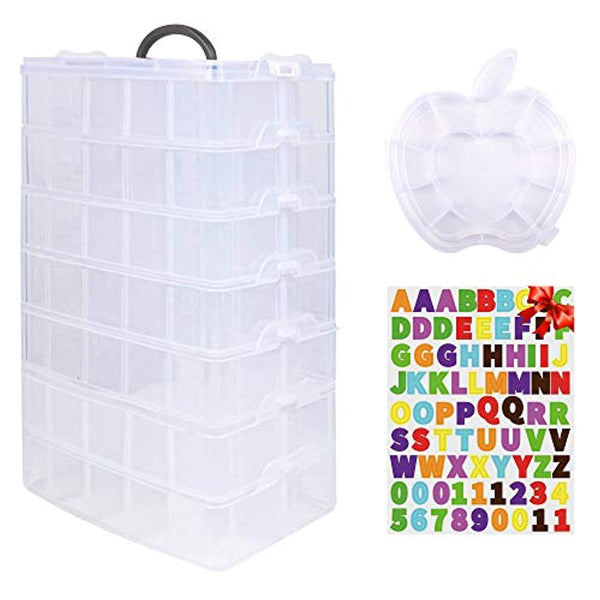 Contenedor de almacenamiento apilable de 7 capas, 70 compartimentos ajustables (blanco), contenedor de almacenamiento apilable, perfecto para juguetes de niños, manualidades de arte, joyas, suministros, minicaja y pegatina de carta incluida - Arteztik