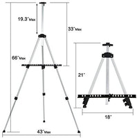 T-SIGN - Caballete de artista reforzado de 66 pulgadas, caballete de metal extrafroso para trípode de aluminio de 53 a 65.4 in, altura ajustable con bolsa portátil para dibujo y visualización de piso/mesa, 2 unidades - Arteztik
