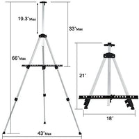 T-SIGN - Caballete de artista reforzado de 66 pulgadas, caballete de metal extrafroso para trípode de aluminio de 53 a 65.4 in, altura ajustable con bolsa portátil para dibujo y visualización de piso/mesa, 2 unidades - Arteztik