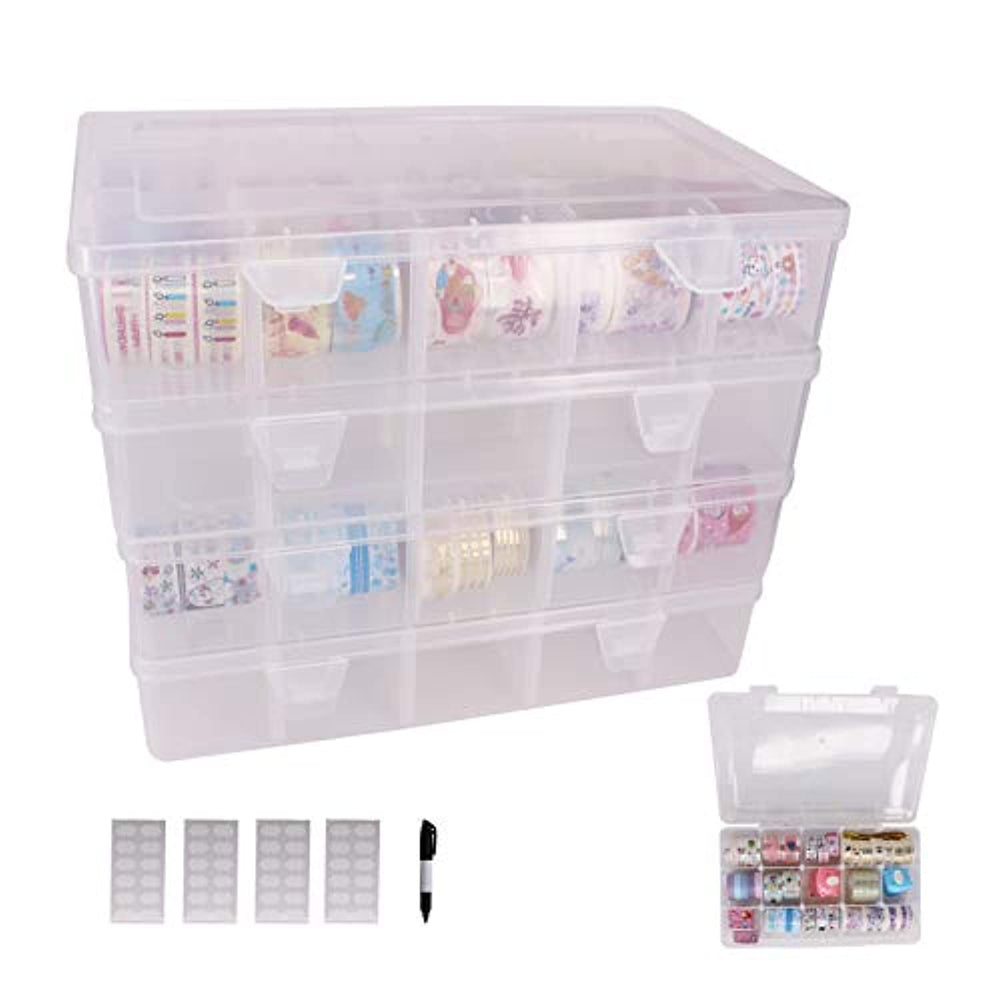 SGHUO Paquete de 3 cajas organizadoras de plástico grande de 15 rejillas,  15 compartimentos con divisores para caja de aparejos, cuentas, cinta  washi