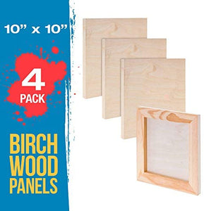 U.S. Art Supply - Tableros de madera de abedul de 10.0 in x 10.0 in de profundidad (4 unidades) - Lienzo de pared de madera para artista, pintura de medios mixtos, acrílico, aceite, acuarela, encáustico - Arteztik