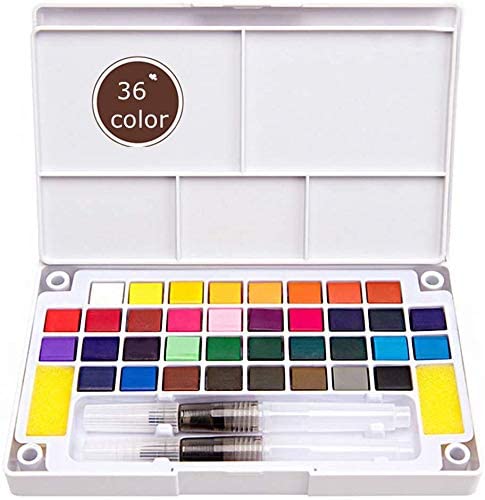 Sethruki Juego de pintura para acuarela, 36 colores vivos en caja de bolsillo con 2 pinceles de acuarela, 1 paleta de colores de acuarela para estudiantes, niños, principiantes - Arteztik