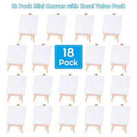 Lienzo de pintura para niños, Cridoz 18 unidades mini lienzo de pintura con caballete de 3.9 x 3.9 in Art Mini lienzo para niños pintura acrílica, color de agua al óleo - Arteztik
