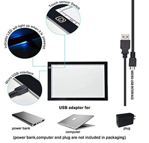 Caja de luz LED portátil ultra delgada rastreador USB cable de alimentación regulable brillo artcraft rastreo de luz de la caja de luz de arte suministros de arte y manualidades, Negro, A3 - Arteztik