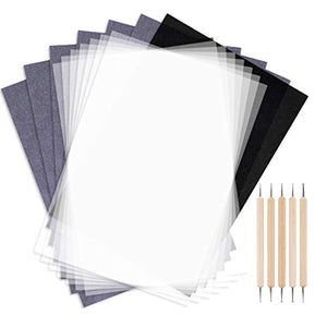 100 hojas de papel de transferencia de carbono negro con 100 hojas de papel de calco y 5 piezas de lápiz de relieve Herramientas de 11.7 x 8.3 pulgadas de papel de copia para trazar patrón en papel de madera tela de lona - Arteztik