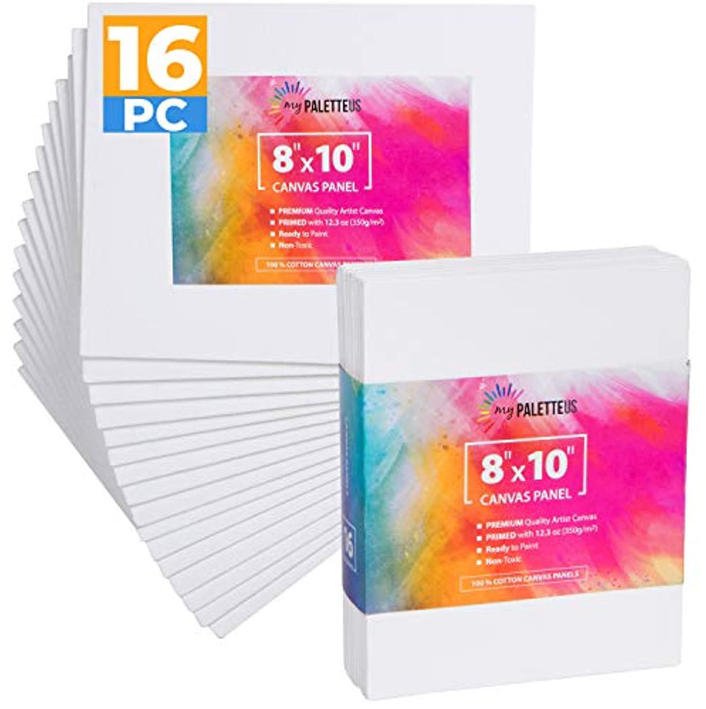 Paneles de lona para pintura acrílica, paquete de 16, 8 x 10 pulgadas, blanco 100% algodón, lienzo en blanco 12.3 oz imprimado libre de ácidos, tablas para artistas profesionales - Arteztik