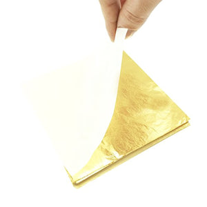 Gigules - 100 hojas de papel de aluminio dorado de imitación de 5.5 x 5.5 in para manualidades, pintura, dorado, decoración - Arteztik