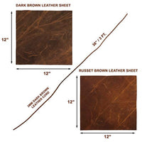 Hojas de piel de piel auténtica para pendientes, cartera de cuero y artesanías – Cuero auténtico de búfalo de grano completo, sin hojas de piel sintética – Marrón oscuro y ruso (2 hojas + cordón de cuero) - Arteztik

