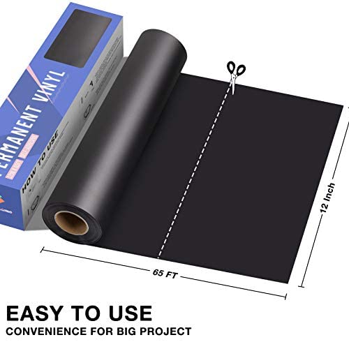 Vinilo permanente negro – Rollo de vinilo adhesivo negro de 12 x 11 pies  para todas las máquinas de corte, vinilo permanente al aire libre para