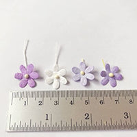 TH Mixed Purple White Flowers Embellishment with Thread stem 12 mm Mulberry Paper Flowers 50 Tiny Craft Supplies Scrap Booking Embellishments for so Many Card Craft Projects - Arteztik