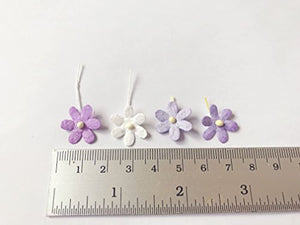 TH Mixed Purple White Flowers Embellishment with Thread stem 12 mm Mulberry Paper Flowers 50 Tiny Craft Supplies Scrap Booking Embellishments for so Many Card Craft Projects - Arteztik